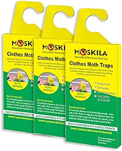 MOSKILA Pantry Moths Trap – Clothes Moths – Pheromone Traps – Sticky Traps – Moth Killer– Natural Moth Repellent – Moths in House - Common Clothes Moths- Moths in Kitchen- Non-Toxic Moth Traps (3PCS)