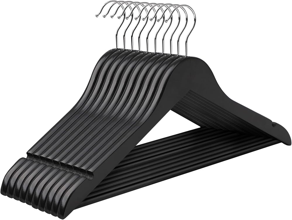 SONGMICS Wooden Hangers Set of 50 with Shoulder Notches Anti-Slip Bar 360° Hook
