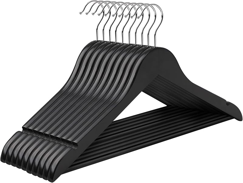 SONGMICS Wooden Hangers Set of 50 with Shoulder Notches Anti-Slip Bar 360° Hook