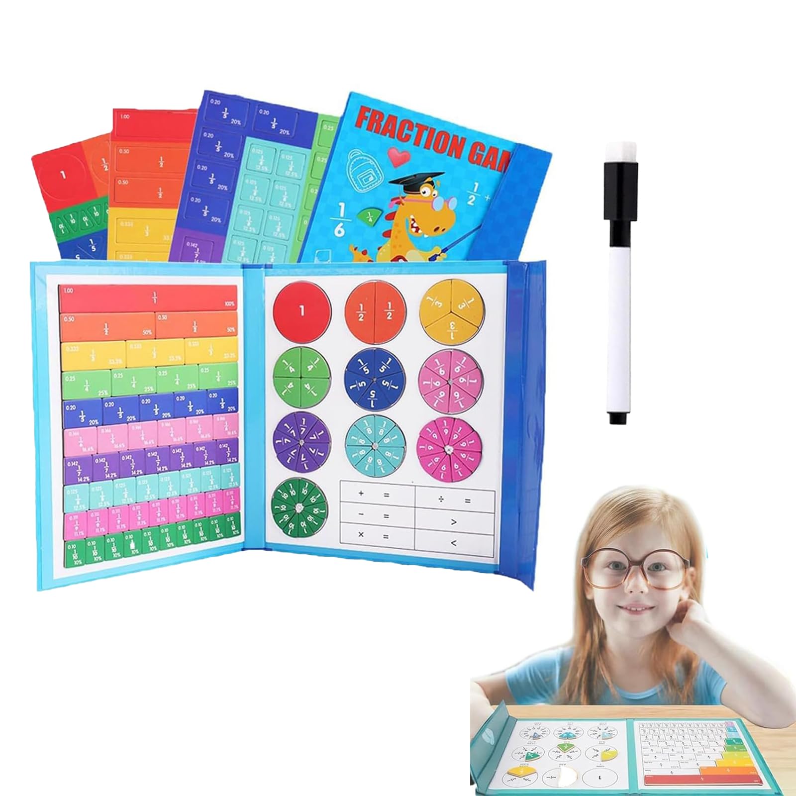 Photo 1 of Magnetic Fraction Tiles & Fraction Circles - Fraction Circles Activity Set - Math Manipulatives for Elementary School Early Math Skills.