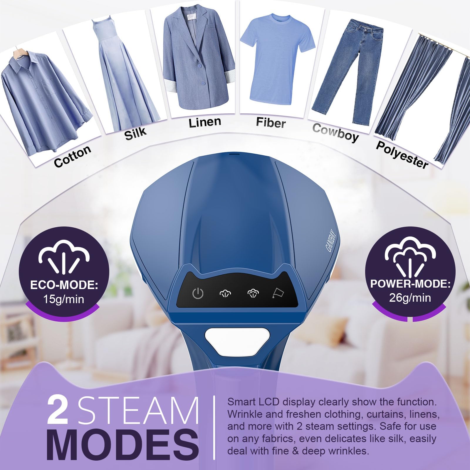 Steamer for Clothes, 1600W Handheld Clothes Steamer with 360ml Tank, Fast Heat-Up Portable Garment Steamer with LCD, Auto-Off, 2 in 1 Fabric Wrinkle Removes with Folding Hanger and Brush