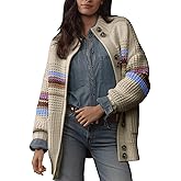 Dokotoo Womens Cardigan Sweaters Long Sleeve Casual Striped Color Block Cable Knit Fall Outfits with Pockets