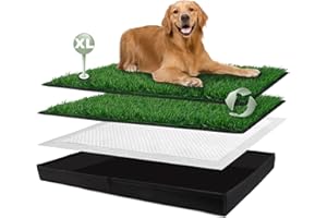 HQ4US 4LEGS Dog Grass Pad with Foldable Dog Litter Box, Extra Large Liner Base (44”×34”) for Balcony, 2 Artficial Grass Pee Pads for Dogs, Pee Pad Holder, Potty Training