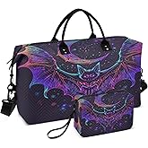 Bat Neon Crescent Weekender Gym Duffle Bag for Women with Toiletry Travel Tote Swim Bag