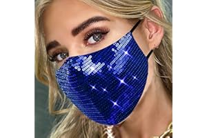MLGDA Sparkly Sequins Mouth Masc Fashion Designer Glitter Cotton Face Cover With Adjustable Ear Loops Reusable Masquerade Party Nightclub Rave Festival Sequins Face Covering (Blue)