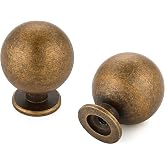 Antique Brass Cabinet Knobs 12 Pack Round Ball Drawers Knobs, 1" Diameter | Ball Knob Shape, Dresser Drawer Restyle, Easy Install, For Cabinets, Dressers, Cupboards, Wardrobes, Home Hardware Upgrade