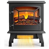 ROVSUN Electric Fireplace Stove, 20''H Freestanding Electric Space Heater with Temperature Adjustable, Realistic Flame Effect &amp; Overheat Protectio for Indoor Bedroom Dorm Office Use, 1400W