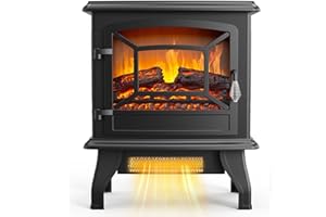 ROVSUN Electric Fireplace Stove, 20''H Freestanding Electric Space Heater with Temperature Adjustable, Realistic Flame Effect & Overheat Protectio for Indoor Bedroom Dorm Office Use, 1400W