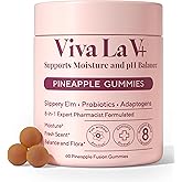 8-in-1 Slippery Elm Vaginal Probiotic Gummies for Women - Intimate Moisture, Balanced pH, Healthy Odor, Yeast Balance & Flora Support + Vitamin C - Tasty Pineapple (60 Count)