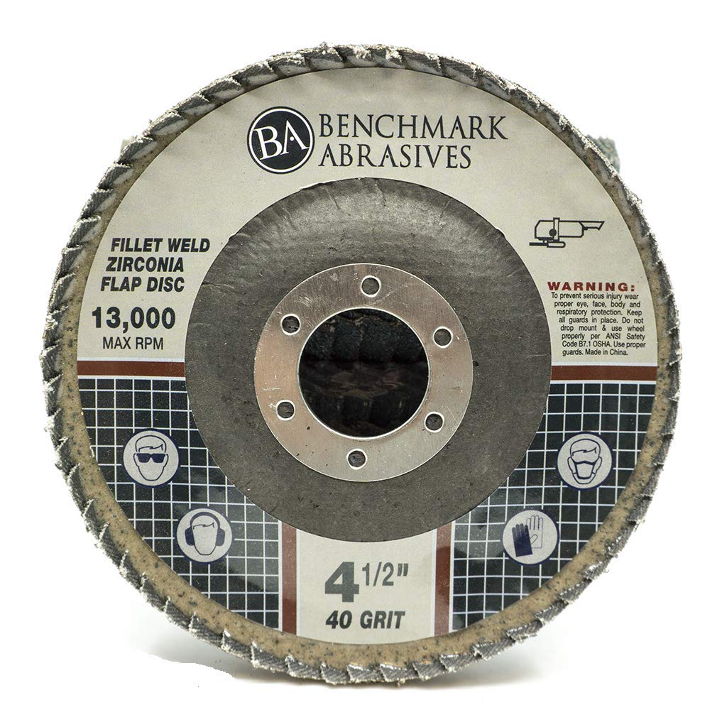 Benchmark Abrasives 4.5 inch Zirconia Curved Fillet Weld Flap Discs, Grinding Wheel for Cleaning Welds, Finishing Deburring of Irregular Surfaces (5 Pack) - 40 Grit