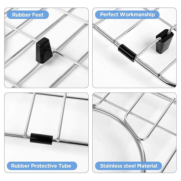 SANYCASA STAINLESS STEEL KITCHEN SINK GRID – 26-3/8” X 14-5/8” SINK PROTECTOR FOR SINGLE BOWL SINKS – REAR DRAIN LOCATION, DURABLE SINK GRATE & DRYING RACK FOR GLASSWARE