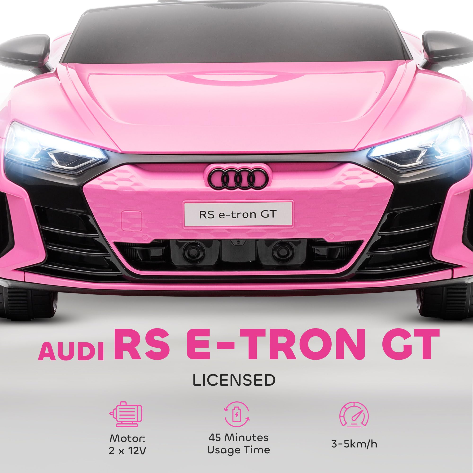 Aosom Electric Car for Kids, 12V Licensed Audi RS E-tron GT 3.1 MPH Kids Ride on Car, Ride-on Toy with Remote Control, 4 Suspension Wheels, Horn, Music, Lights, for Boys and Girls, Pink