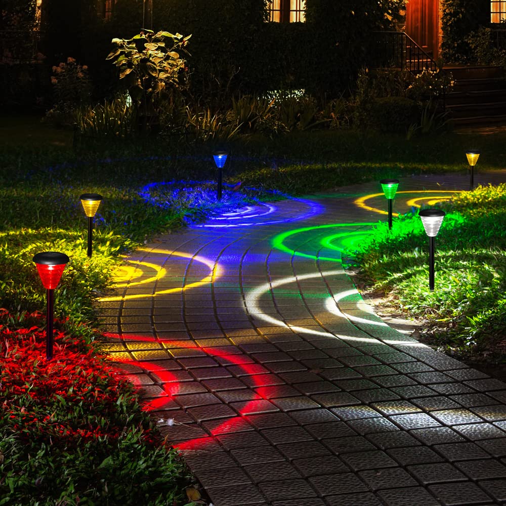 Solar Lights Outdoor Garden, 6 Pack Automatic Garden Solar Lights - LED Solar Lights with 7 Colorful/Warm White Modes, IP65 Garden Solar Lights Outdoor Waterproof Decorative for Yard Patio Walkway