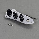 FLEOR Pre-wired Control Plate Fully Loaded Control Plate Wiring Harness Kit Chrome with Plastic Black Knobs for J Bass Part