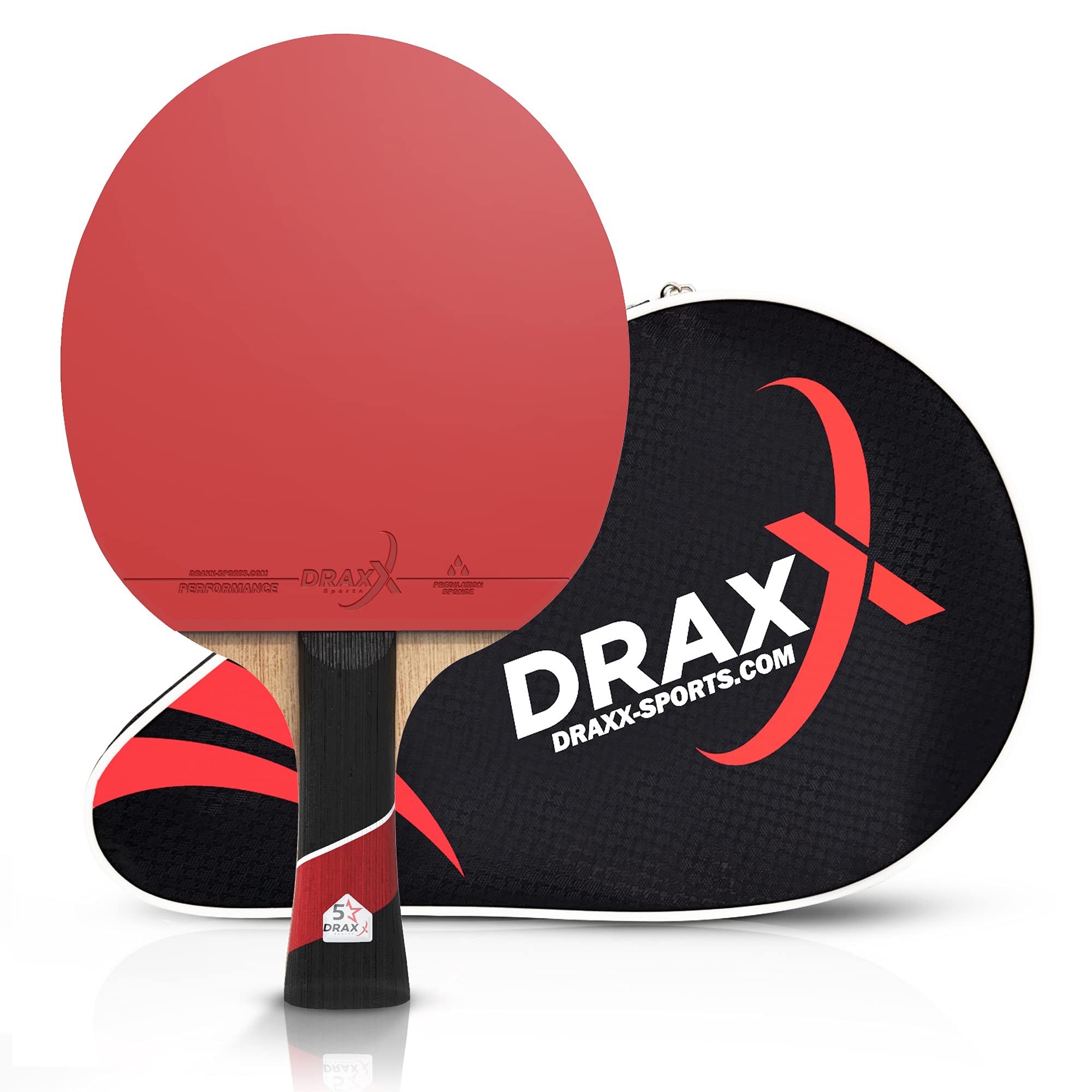 DRAXX SPORTS Table Tennis Bat | 5 Stars Professional Carbon Paddle with Pro Rubber | Superior, Spin & Power | High-Performance Ping Pong Racket | 2.0mm Sponge & EVA Case (5 STARS Carbon)