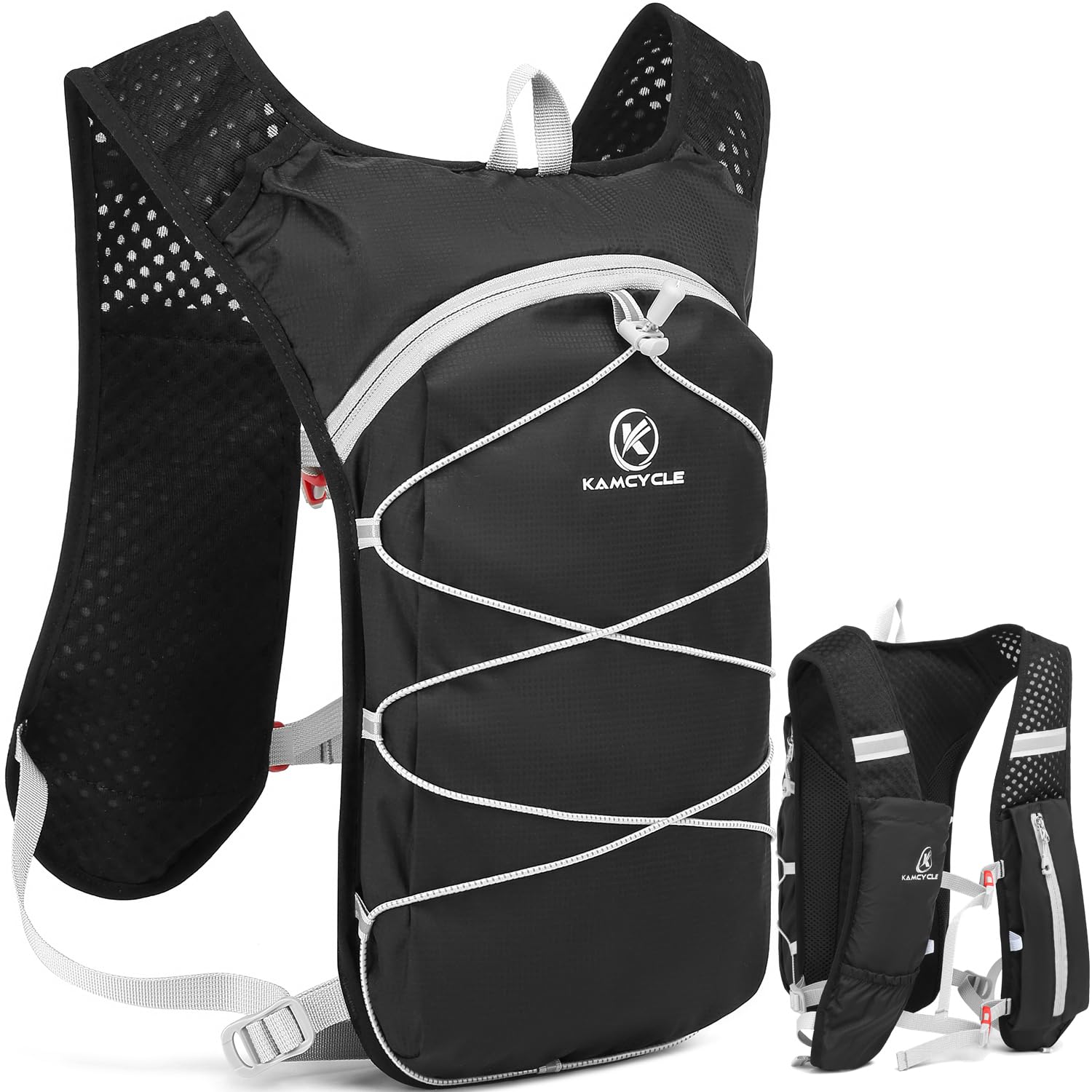 Kamcycle Lightweight Hydration Backpack(Only Bakcpack without Bladder), 5L Running Vest Pack Phone Holder,Runner Rucksack for Men Women Outdoor Cycling Trail Race Marathon Hiking Climbing Jogging