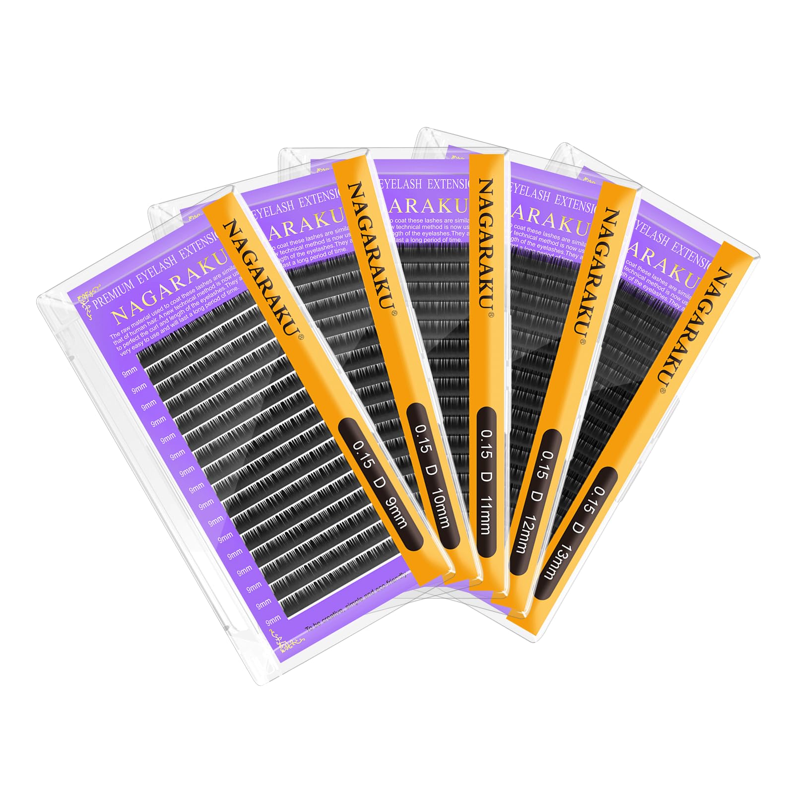 NAGARAKU 5 Trays Eyelash Extensions Supplies Classic 1:1 Lashes Individual Volume Lash Extensions Soft Single Natural Eyelashes Matte Black 16 Rows (0.15mm D Curl 9/10/11/12/13mm in 1 Pack)