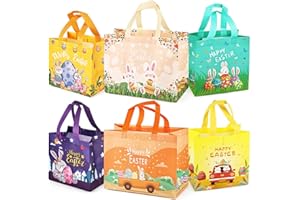 PARSUP 6PCS Easter Egg Hunt Bags, Assorted Sizes Happy Easter Bunny Carrot Chick Egg Gift Bags with Handles, Treat Bags, Multifunctional Non-Woven Easter Bags for Gifts Wrapping, Egg Hunt Game, Easter Party