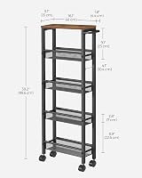 VASAGLE 5-Tier Kitchen Trolley 13 cm Deep Steel Frame Rustic Brown Black view 6