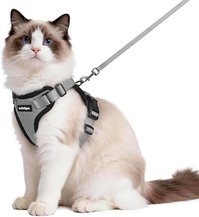 rabbitgoo Cat Harness and Lead Set Adjustable Escape Proof Harness Grey M