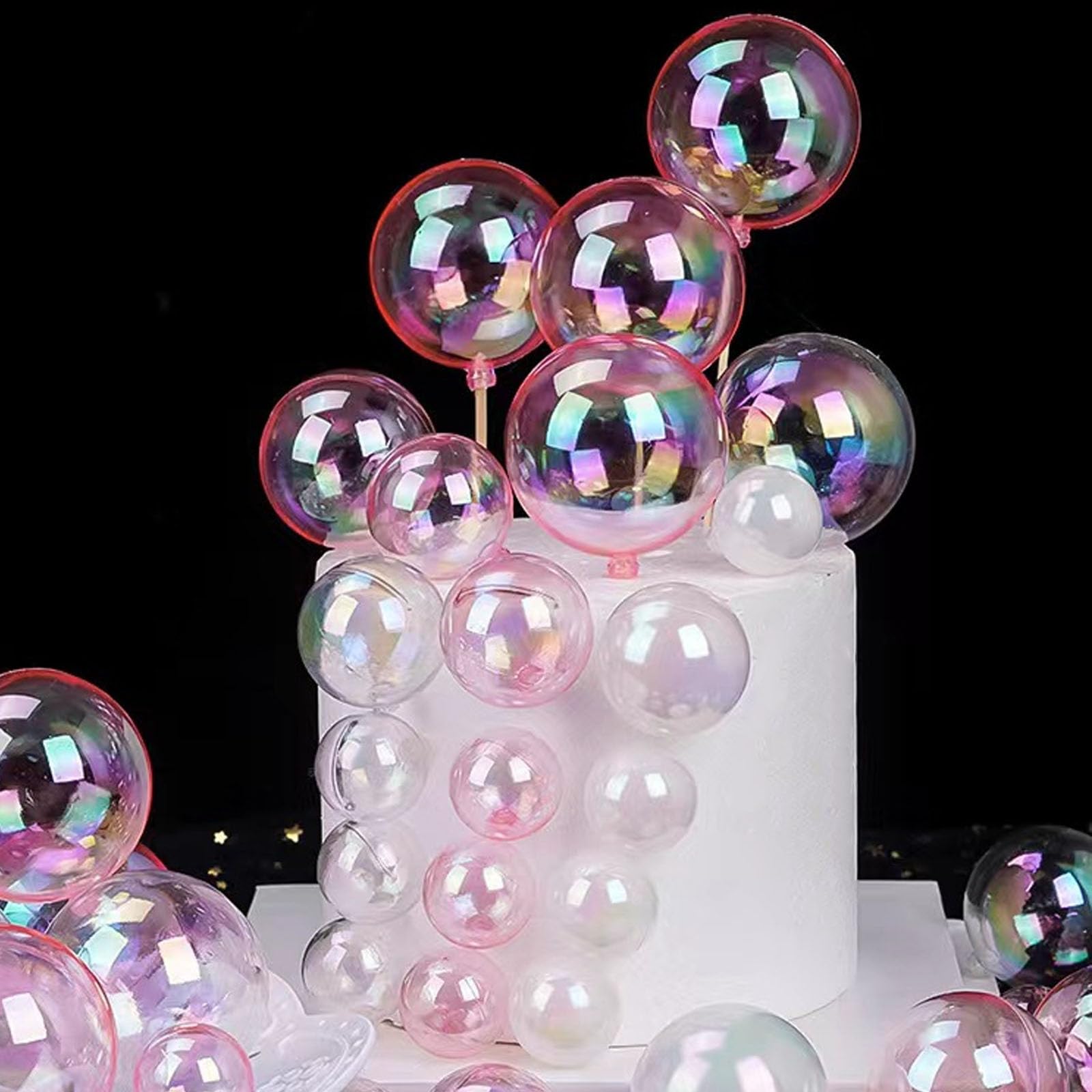 Photo 1 of 24 PCS Colorful Pearl Ball Cake Toppers (White/Clear/Pink) - Perfect for Birthday Party, Wedding Cupcake & Cake Decoration