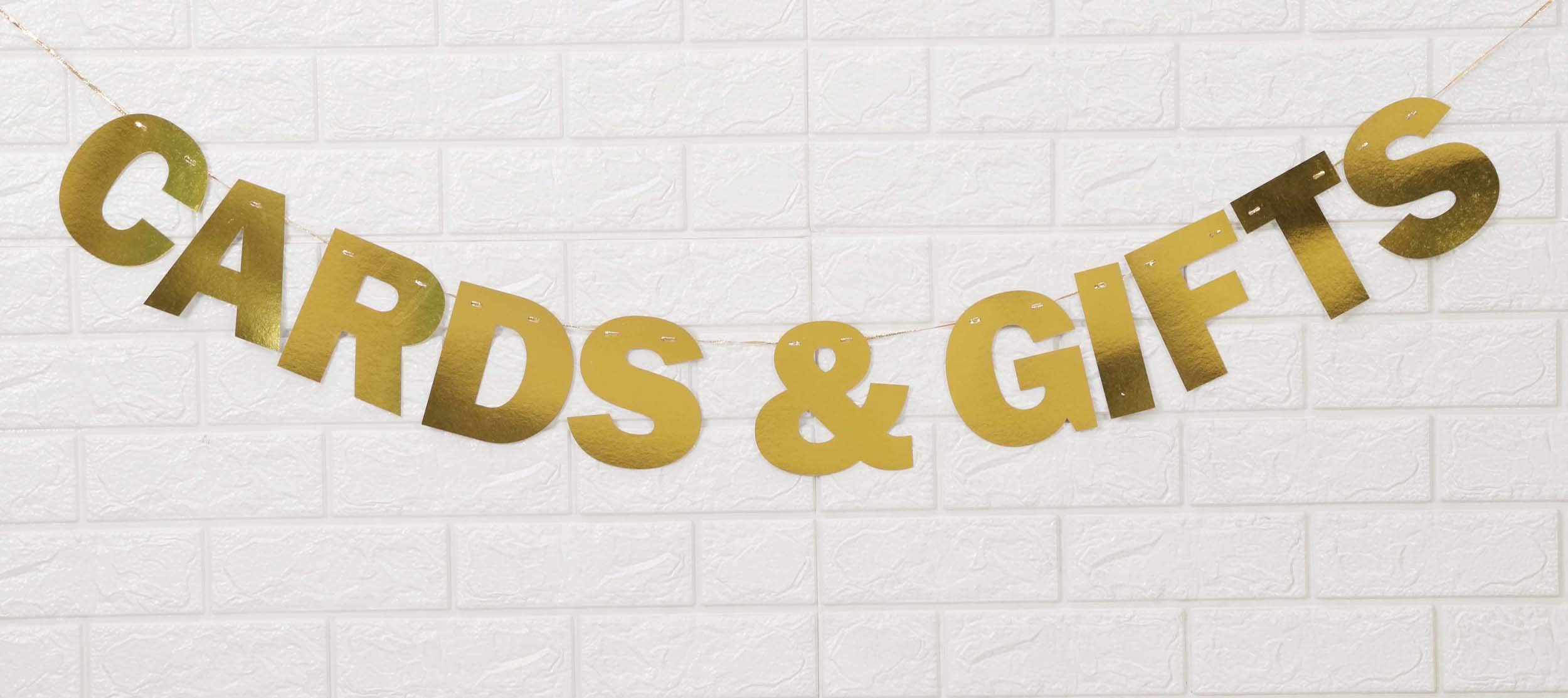 Inkdotpot Metallic Gold Cards & Gifts Pre-Assembled Bunting Flags Wall Décor For Baby Shower Wedding Bridal Shower Birthday Party Supplies