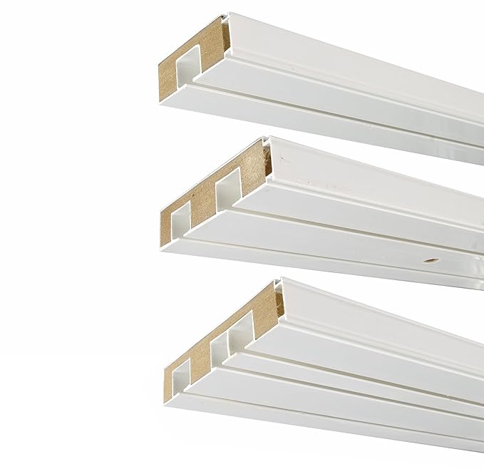 way2way 250cm/2-läufig | Gardinenschiene Vorhangschiene - Kunststoff mit HOLZKERN (MDF)