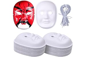 50Pcs White Drama Masks,Full Face Paintable Paper Mache Blank Mask for Craft Masquerades,Mardi Gras, Halloween Costumes Party