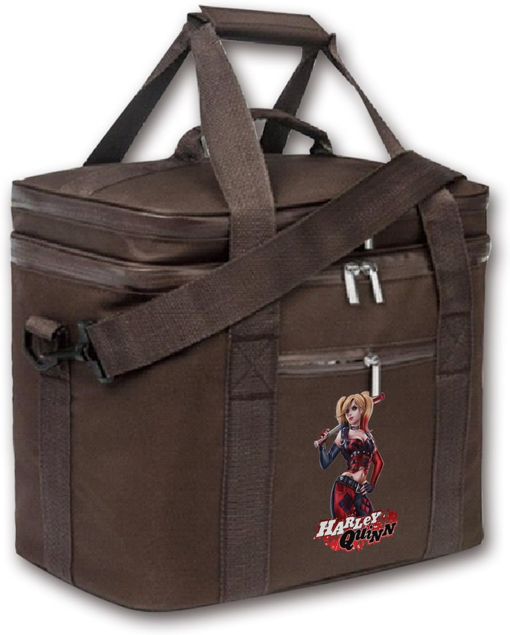 Kaylin Popular Harley Quinn Sexy Hotpants Logo Large Capacity Car Soft Cooler Tote Insulated Lunch Bag Outdoor Heavy-duty Picnic Bag(Brown)