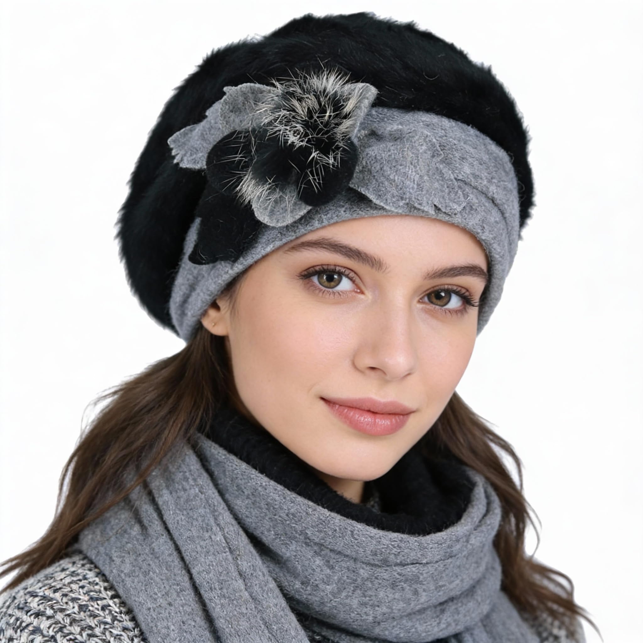 Ruphedy Womens Beret Beanie Chic Wool French Beret Dress Winter Hats Hy022 (Br022-Black)