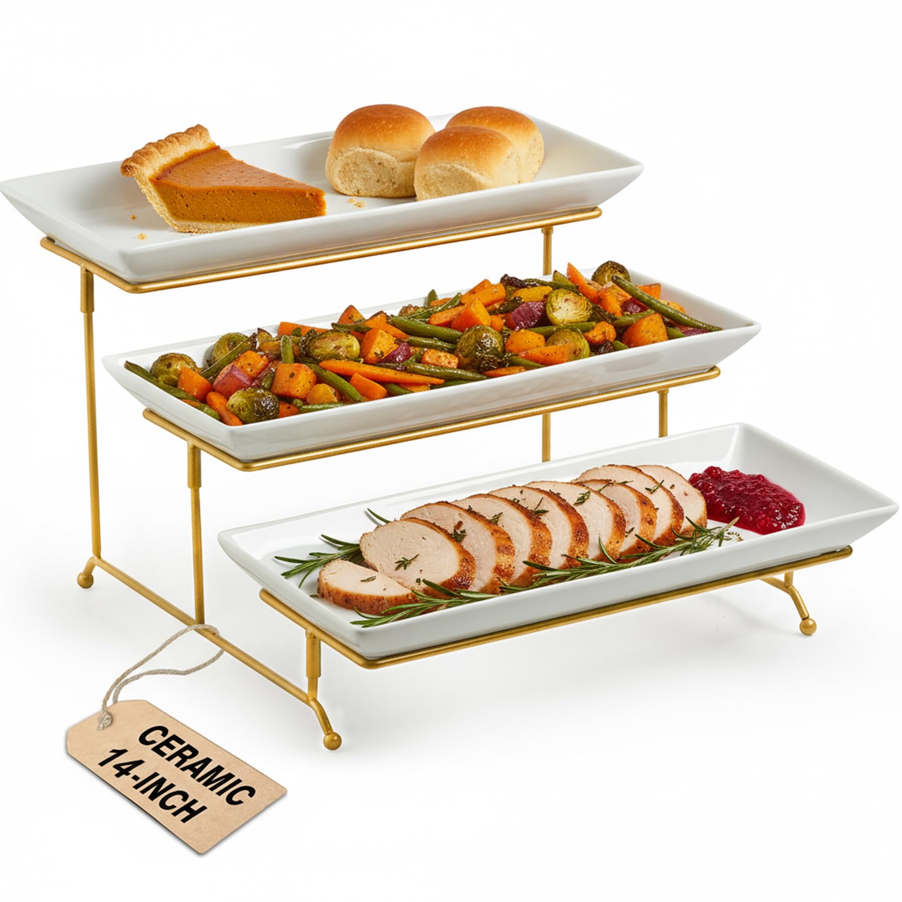 Photo 1 of 3 Porcelain Serving Platters for Fruit Dessert Presentation Thanksgiving Christmas Party Display Set, 14 Inch