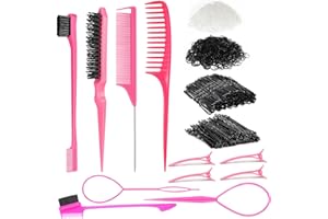 HEYMKGO Hair Tail Styling Tool Set with 400Pcs Black & Clear Small Hair Elastic Rubber Bands 100Pcs Bobby Pins Slick Back Hai