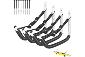 DEDU Kayak Storage Rack, Kayak Wall Mount Hangers 4 Pack, Paddle Board Holder Wall Mount Kayak Storage Hooks 15 Inch with Lashing Straps for Hanging Canoe Surfboard Snowboard Ladders Bikes