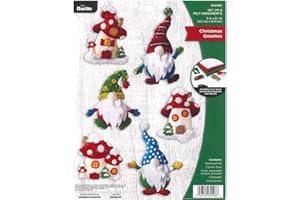 Bucilla Gnomes, Felt Applique Christmas Ornaments, Set of 6, 89298E