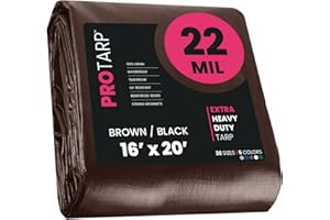 PROTARP Extreme Heavy Duty 22 Mil Tarp Cover, Waterproof, UV Resistant, Rip and Tear Proof, Poly Tarpaulin with Reinforced Edges for Roof, Camping, Patio, Pool, Boat. (Brown/Black 16′ X 20′)