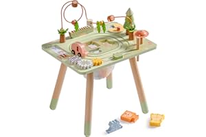 ROBUD Activity Table, 11-in-1 Montessori Learning Table with Bead Maze, Gears, Track, Shape Matching, Storage & More, Wooden Montessori Toys for Toddler, Educational Gift for Baby Boys Girls, Green