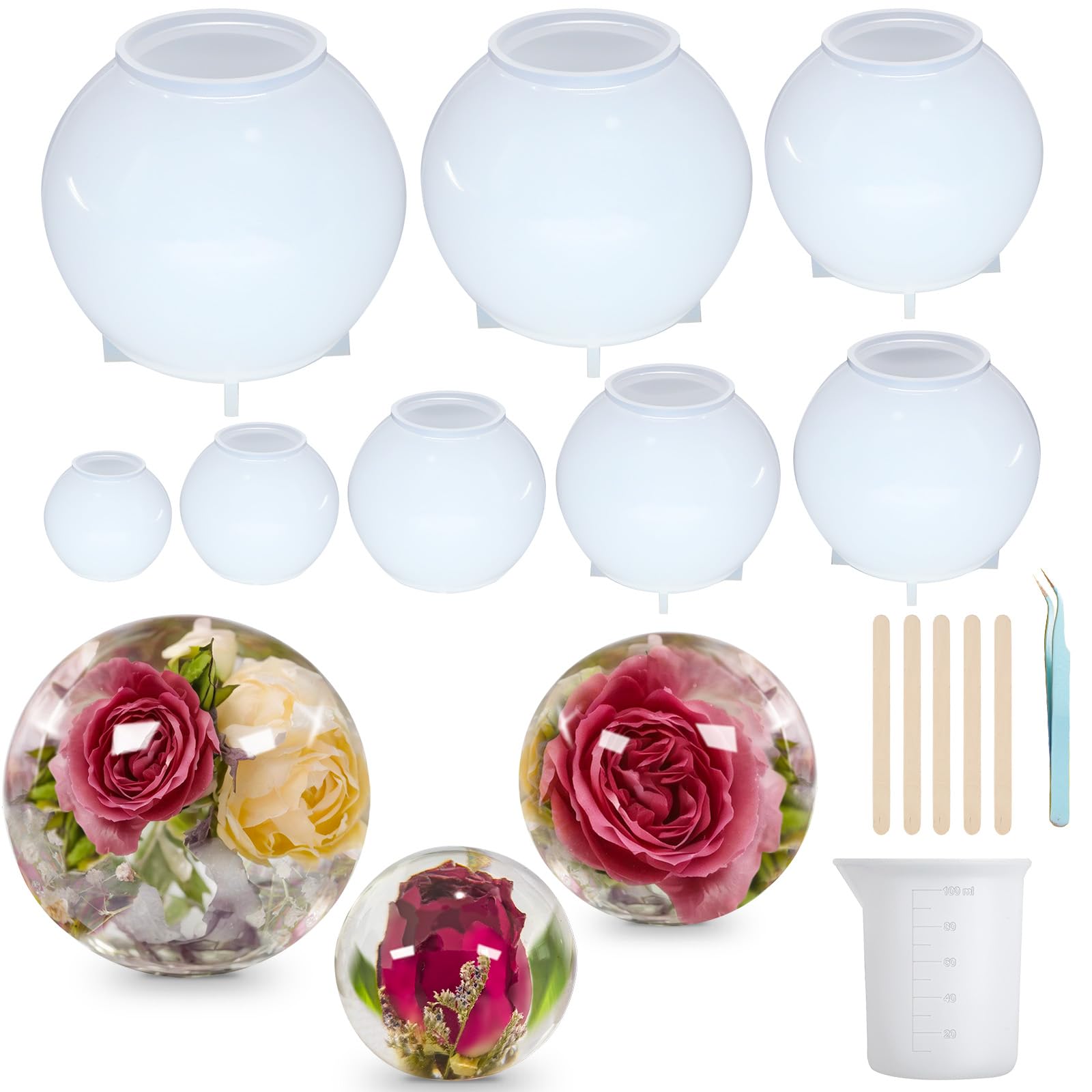 Photo 1 of 8 Pcs Sphere Resin Molds Silicone,Seamless One-Piece Sphere Epoxy Molds for Flower Preservation,Candle,Epoxy Resin Crafts,Home Decor