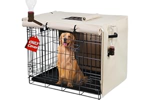 Peipaws Dog Crate Cover 36 Inch - Three Doors Waterproof Dog Kennel Cover, 600D Oxford Fabric Cage Covers with a Water Bottle Nozzle, Allowing Dogs to Drink Water at Any Time. Beige (Cover Only)