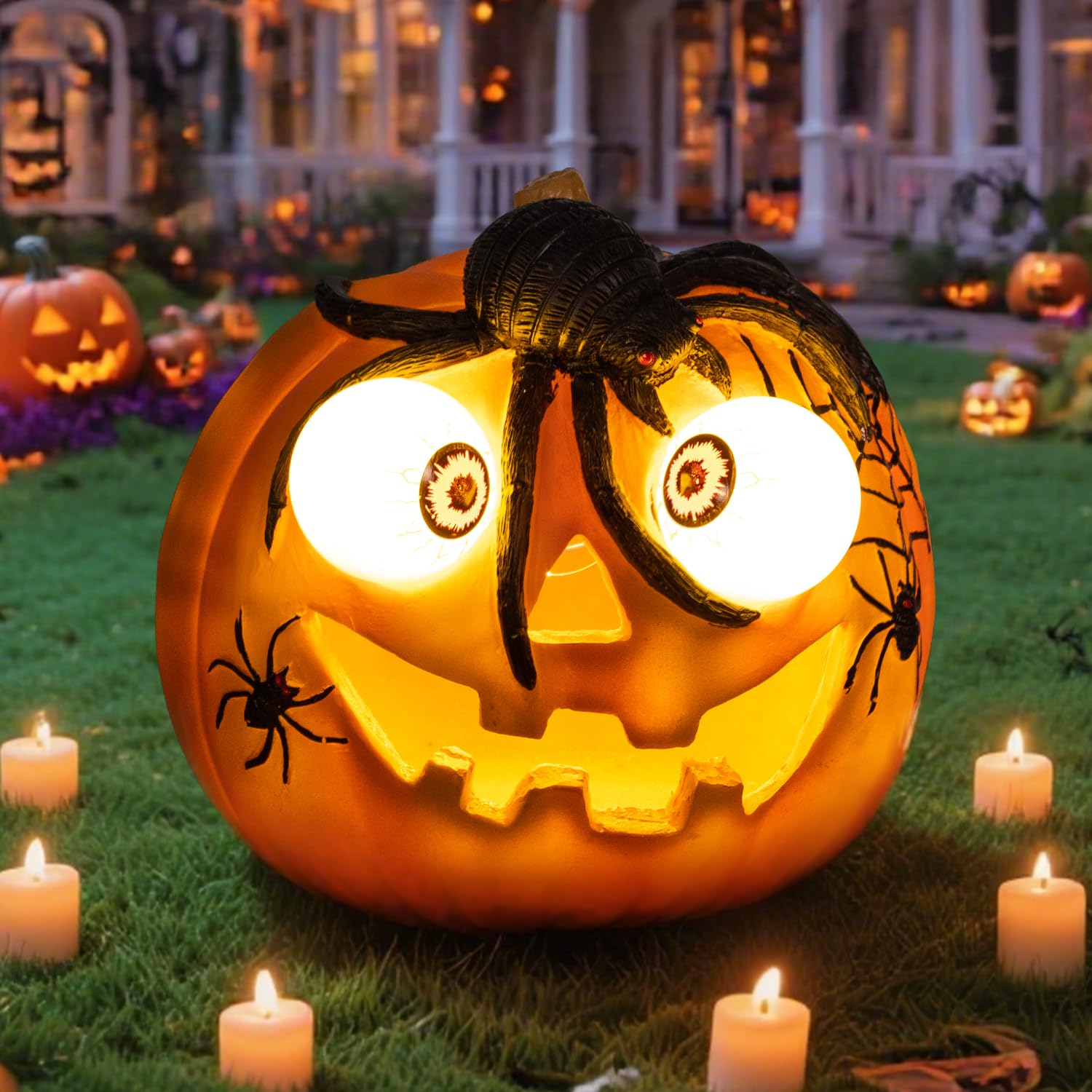 Photo 1 of Halloween Pumpkin Solar LED Light Outdoor Solar Powered Garde Decorative Light IP44 Waterproof for Outdoor Home Decor & Halloween Party Decorations-Spider