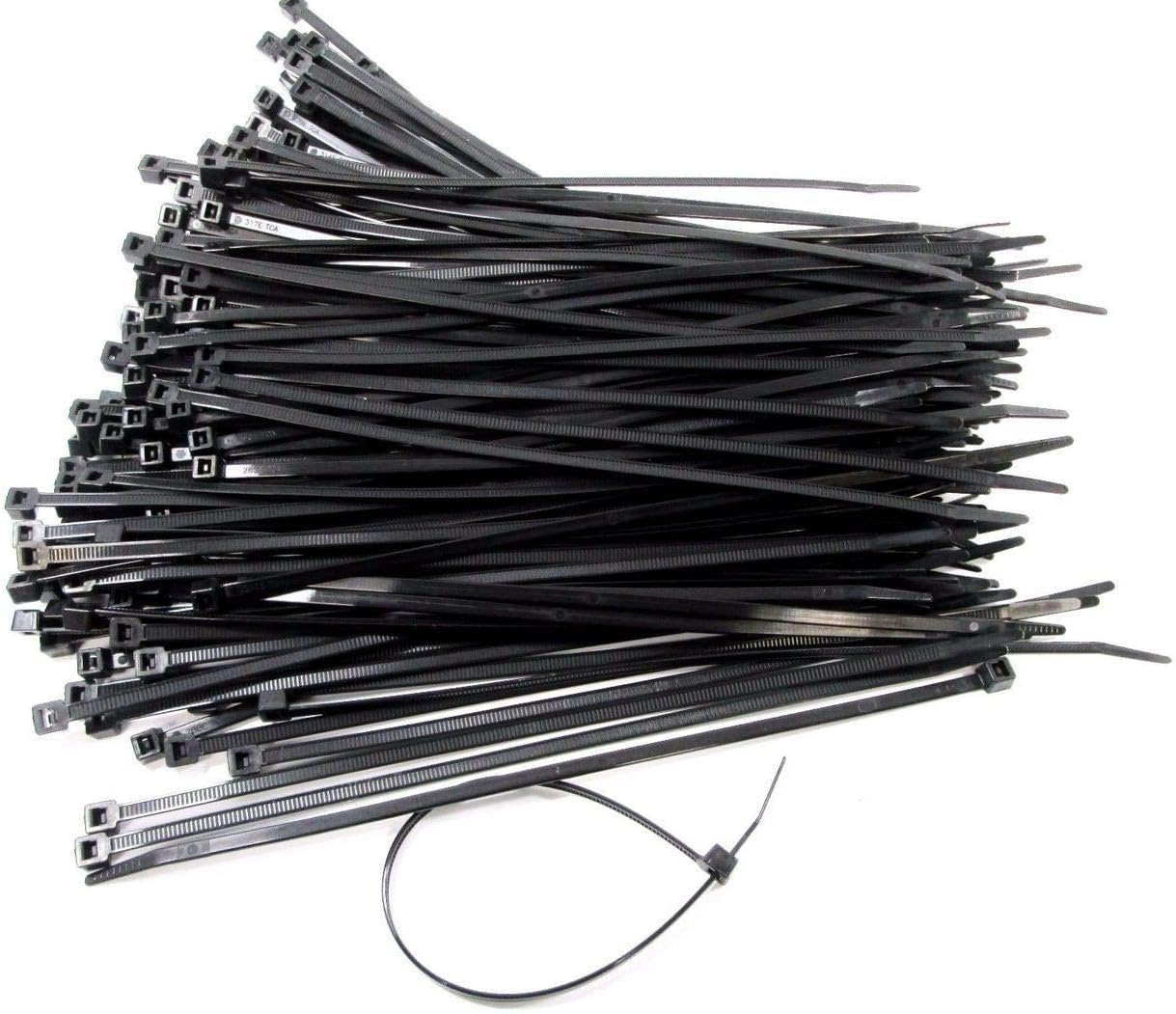 Nartel® 100 Pack of Black Cable Ties, 200mm x 2.5mm, 8" Premium Tie Wraps, Nylon Zip Ties