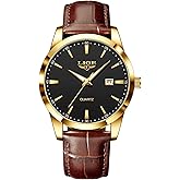 LIGE Watches for Men Waterproof Analog Dress Vintage Chronograph Analog Casual Black Leather Stainless Steel Unique Quartz Movement Retro Luminous Elegant Men's Wrist Watch Date Display