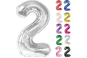 IWERP Silver Number 2 Balloon 40 Inch, 2 Balloon Number, 2nd Birthday Decorations for Baby Girls Boys Toddlers