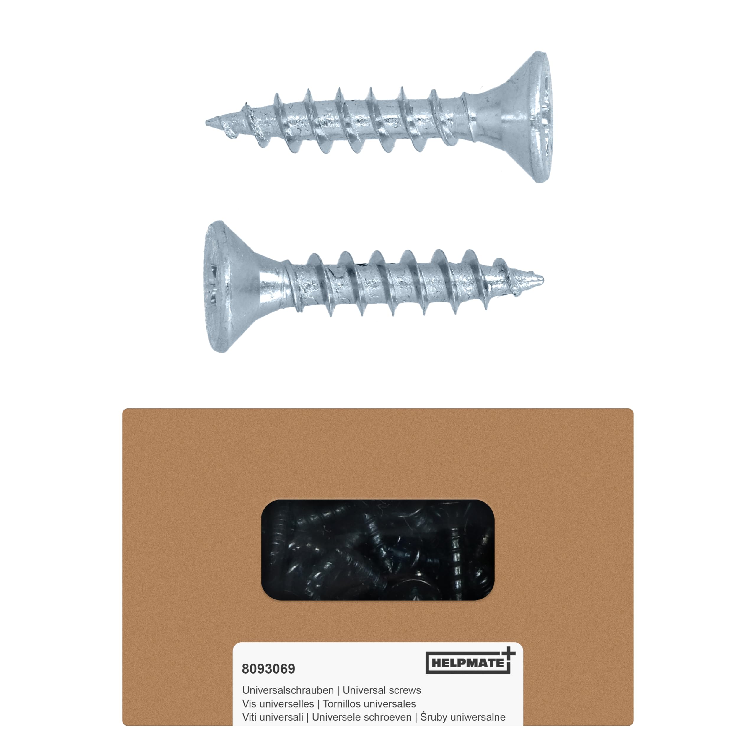 HELPMATE - Wood Connector Screws 4.0 x 20 mm Galvanised - Pack of 250 Universal Screws Countersunk Head with PZ2 Drive and Full Thread - For Attaching Fittings to Wood