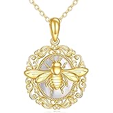 KECHO 14k Solid Gold Bee Pendant Necklace Yellow Gold Vintage Bumblebee Jewelry Gifts for Women