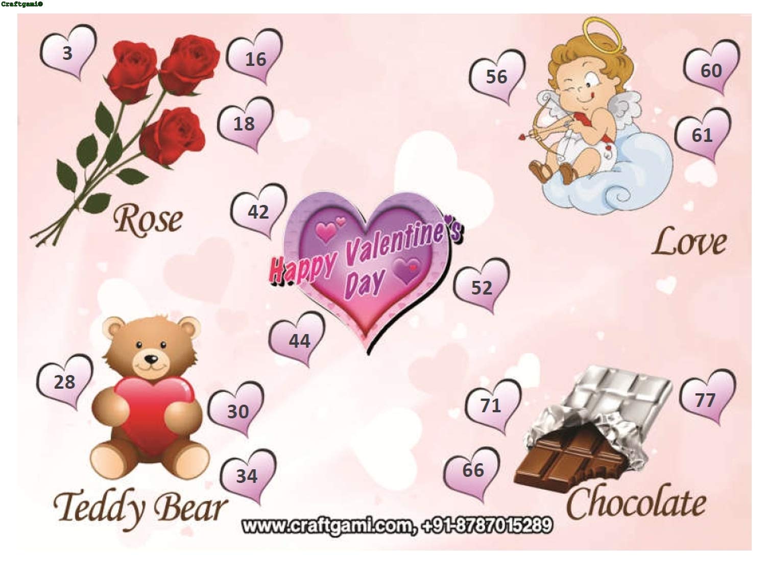 Craftgami Valentine Theme Tambola Tickets Housie Tickets (24