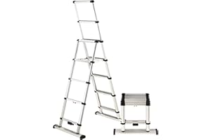 Telesteps 10ES Telescoping Ladder, Patented One-Touch Release, OSHA Compliant 6 ft, Wide Pro Step, Telescoping A-Frame Stepladder, 2 Safety Leaning rungs,