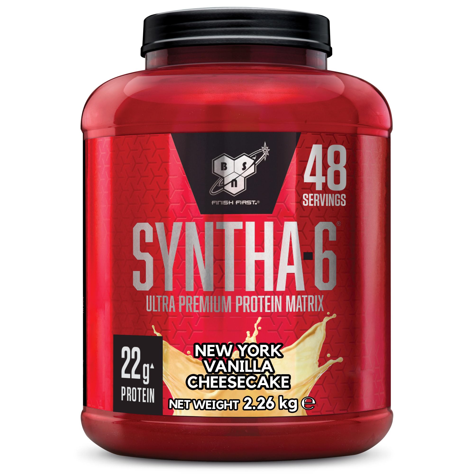BSN Syntha 6 Ultra-Premium Protein Powder for muscle growth and repair, Low Sugar High Protein, New York Vanilla Cheesecake Flavour, 48 Servings, 2.26 kg