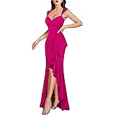 VFSHOW Womens Glitter Sweetheart V Neck Twist Front Backless Ruched Ruffle Slit Formal Evening Gown Maxi Dress