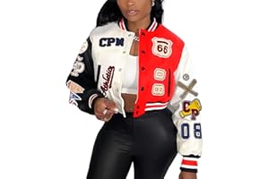 Glitrandi Varsity Jacket Women with Patches Print Cropped Bomber Leather Jacket Women 2025 S-XXL