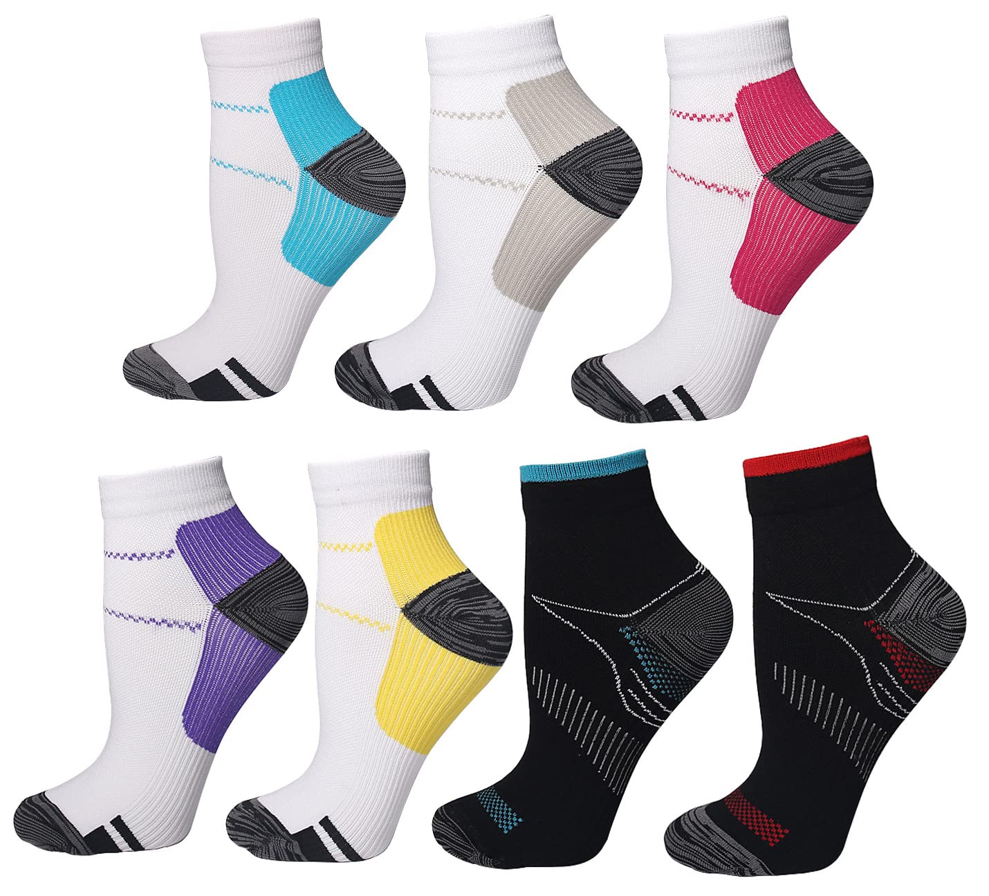 XIMISUN 7 Pairs Compression Socks for Women & Men Plantar Fasciitis Relief Foot Pain, Arch Support- Upgraded Sport Compression socks Best for Athletic Running Medical Pregnant (S-M, 7 colors)